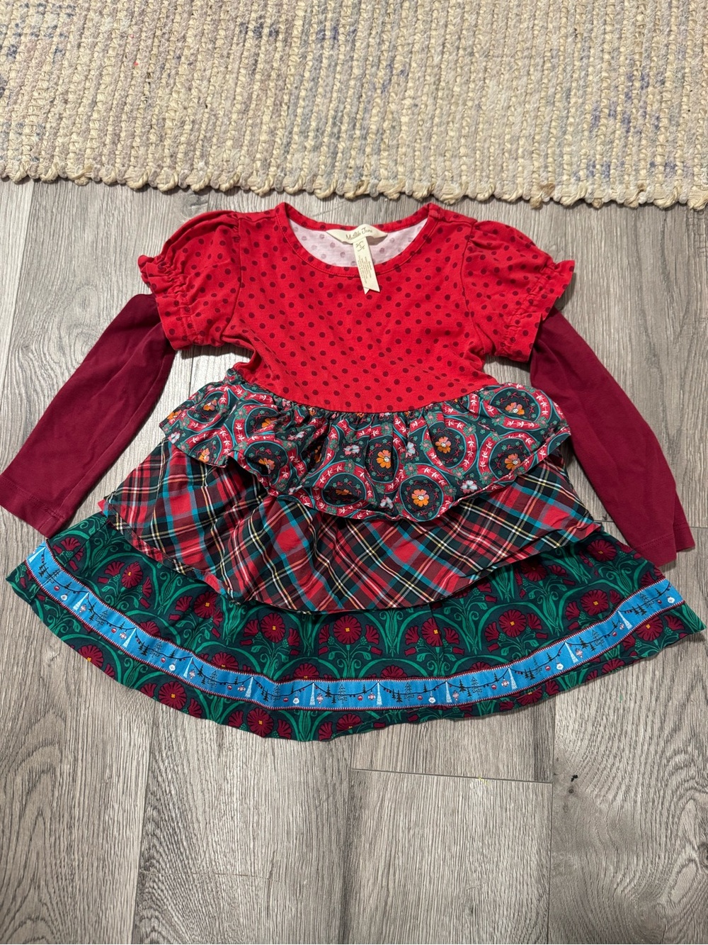 Matilda Jane Red Layered Mixed-Print Girls Dress